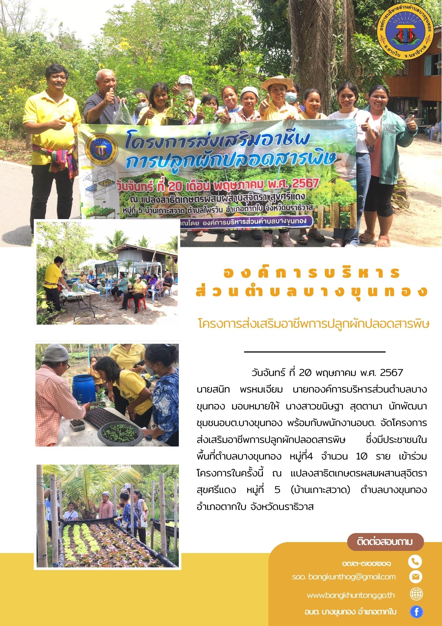 โครงการส่งเสริมอาชีพการปลูกผักปลอดสารพิษ